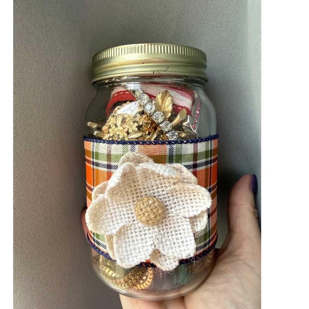 Vintage Junk Jewelry Lot for Crafting Repair Upcycling 1lb 10oz Jar Mix Fall bow